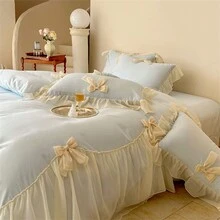 1set Cute Floral Chiffon Ruffles Bow Bedding Set, Includes 1pc Duvet Cover + 2pcs Pillow Shams - Blue - View 9