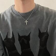 1 件简约欧式吊坠项链，适合男士，带水钻，百搭颈链 - 銀色 - 查看 5