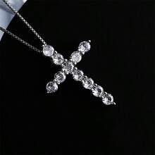 1 件简约欧式吊坠项链，适合男士，带水钻，百搭颈链 - 銀色 - 查看 2