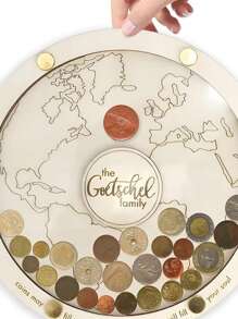 1pc Personalized Wooden Coin Holder - Ideal Travel Enthusiast Gift, Large Round Cash Bank With Unique Design, Perfect For Home Decor & Collecting Memories