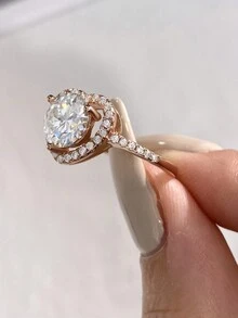 1 chiếc nhẫn rỗng hình trái tim thiết kế D màu 1-2ct Moissanite Rhinestone nhẫn cưới, nhẫn bạc Sterling S925 thích hợp cho phụ nữ đính hôn, vợ, bạn gái, quà tặng sinh nhật, quà kỷ niệm trang sức cô dâu cao cấp ngày lễ tình nhân - Hoa hồng vàng - Xem 3