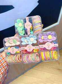 1box/Set ABS, Fabric, Nylon Flower Hair Scrunchies & Hair Clips Set, Cute Hair Accessories Gift For Girls And Teenagers, Suitable For Holiday, Birthday Party