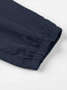 2pcs Tween Boy Casual Drawstring Cargo Pants, Fashion Streetwear, Spring Autumn Summer - Navy Blue - View 3
