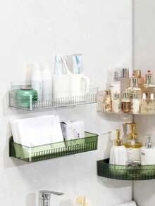 Kit 2 Shampoo Holders Bathroom Shelves Without Holes Acrylic Lined - Trong sáng - Xem 1