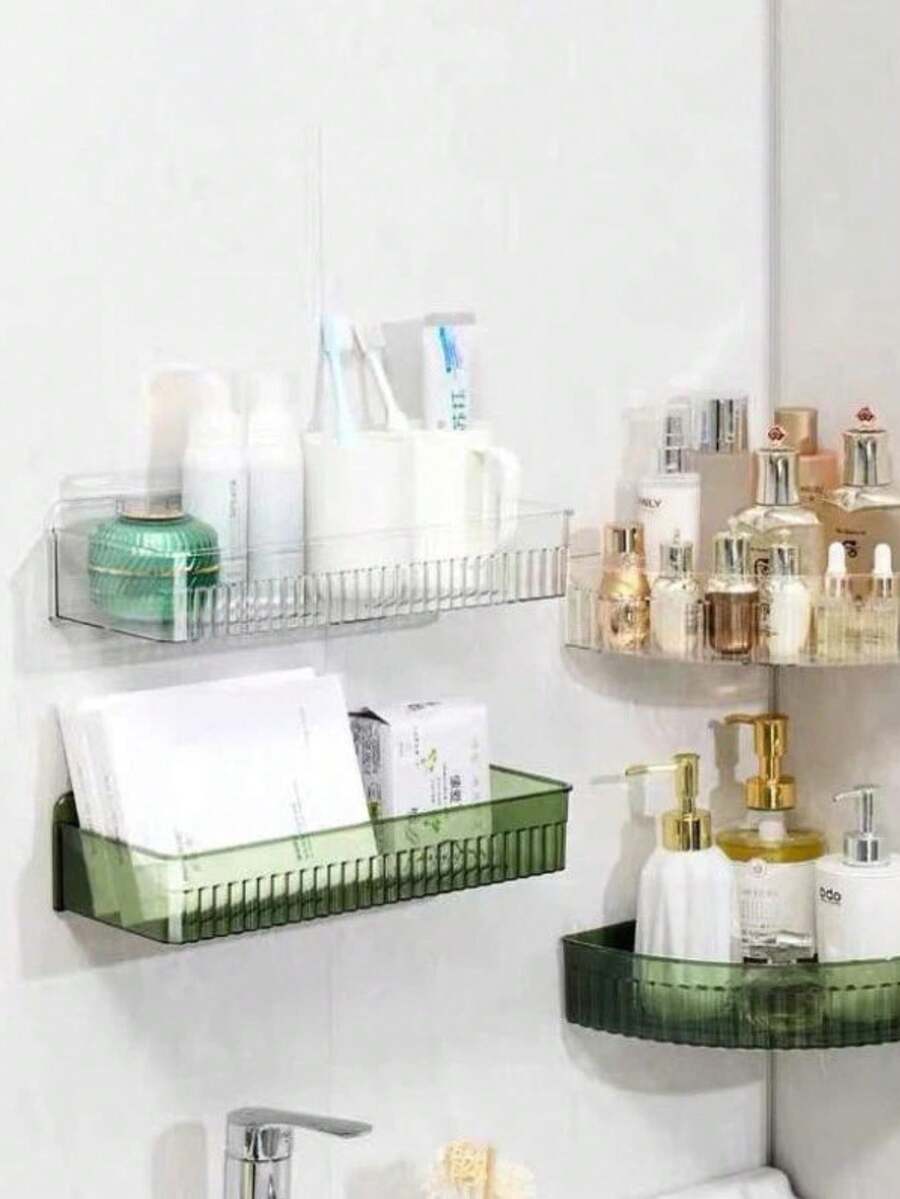 Kit 2 Shampoo Holders Bathroom Shelves Without Holes Acrylic Lined - Trong sáng - Xem 1