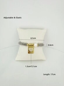 1 件时尚银色雪花和铜珠珠光串珠心形和吊坠装饰手链，适合女性日常佩戴 - 銀色雪花片手鍊 - 查看 4