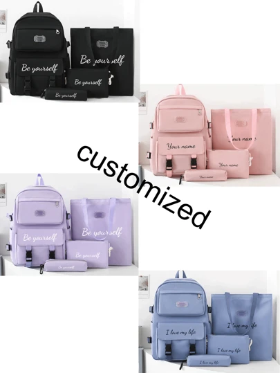 4-Piece Set, Custom Backpack, Handbag, Clutch Bag, Pencil Bag, Shoulder Bag, Cram Bag, A Set Of Custom, Fashion, Simple, School, College, High School, Junior High School, Elementary School, Large Capacity, Foldable, Multi-Pocket, Custom Name, DIY Gift, School Season, Graduation Season, Women's Bag, Men's Bag, Same Style, Suitable For Travel, Travel Essentials, Bags, Backpacks