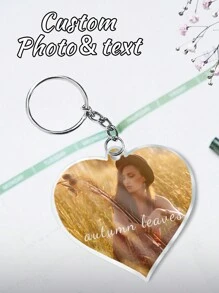 1pc Customize Heart-Shaped Photo Keychain, Personalized Acrylic Photo Keychain, Customized Double-Sided Keychain With Customizable Text On The Front And Back To Personalize Your Favorite Photos For Your Loved Ones, Stainless Steel Decorative Keyring, Double-Sided Heart-Shaped Car Keychain, Valentine Day, Valentine Day Decor Gifts Birthday Graduation,Graphic Print - Multicolor - View 5