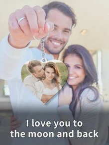 1pc Customize Heart-Shaped Photo Keychain, Personalized Acrylic Photo Keychain, Customized Double-Sided Keychain With Customizable Text On The Front And Back To Personalize Your Favorite Photos For Your Loved Ones, Stainless Steel Decorative Keyring, Double-Sided Heart-Shaped Car Keychain, Valentine Day, Valentine Day Decor Gifts Birthday Graduation,Graphic Print - Multicolor - View 7