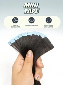 10 Pcs Mini Tape In Hair Extensions Human Hair Color 1b Nature Black 14-22 Inch Remy Human Hair Double Side Invisible Seamless Tape In Hair Extensions