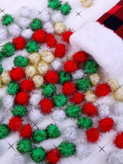 100/200个闪光绒球，颜色多样，闪亮绒球，适用于DIY工艺品、派对装饰、生日礼物、家居装饰、圣诞节装饰、房间装饰、冬季圣诞节装饰、家居圣诞礼物、圣诞装饰