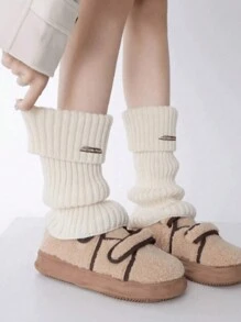 1/2 Pair Of Solid Color Leg Warmers,For Uggs Warmers, Fashionable And Warm, Suitable For Back To School Outfits, Halloween Socks, Autumn And Winter, Casual Shopping, Vacation, Christmas Party Outfits,It Is The Perfect Gift For Christmas Or Valentine's Day - Black + White [2 Pairs] - View 4