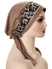 1 chiếc khăn trùm đầu thêu đàn hồi thanh lịch cho nữ, trang trí ren hoa polyester thời trang, phù hợp với mọi mùa - A - Xem 15