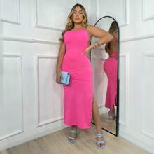 Suplex Strap Midi Dress With Twist Back And Padded Cups