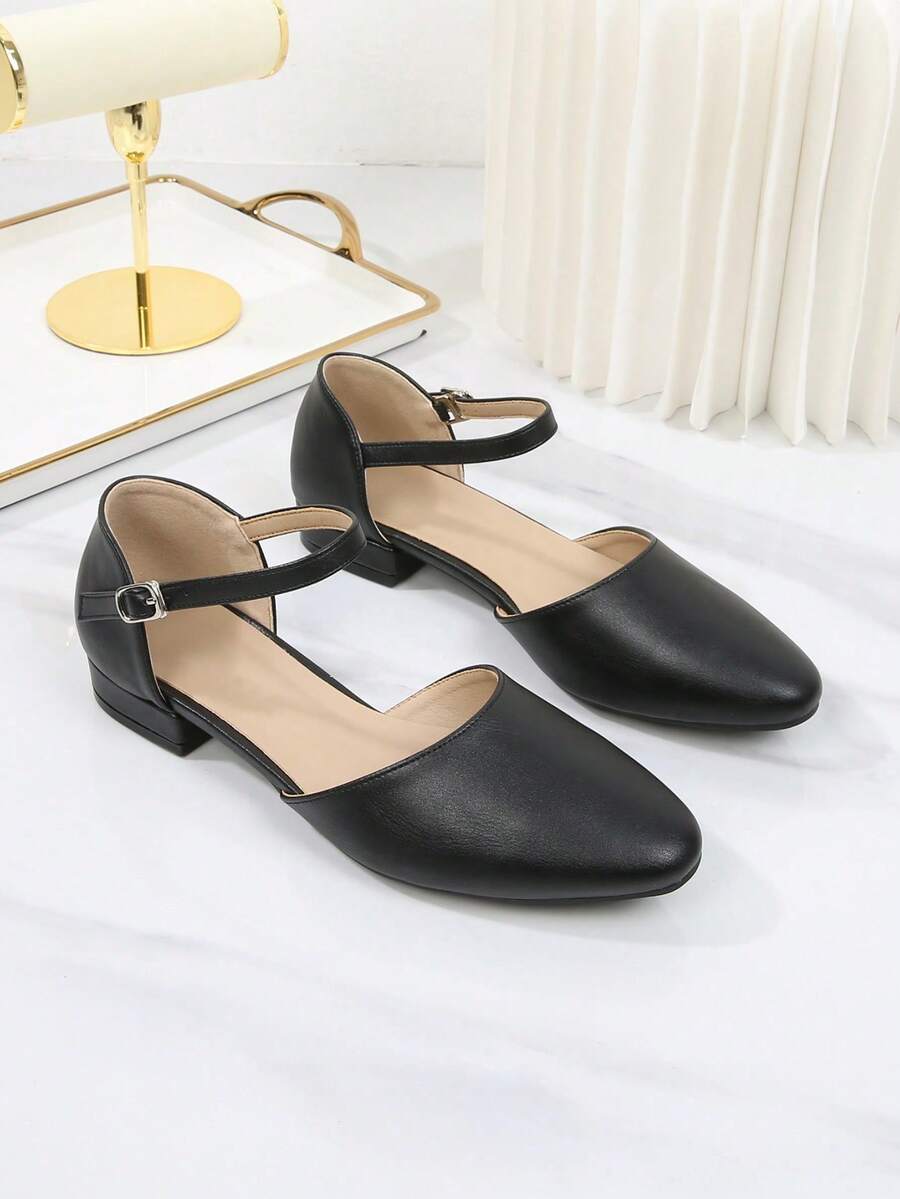 2024 New Classic French Elegant Low Heel ClosedToe Sandals, Black Flat