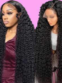 Eulisi 蕾丝前假发 人发杰瑞卷发 13x4 蕾丝前假发 女士用人发 已拔取婴儿头发 150% 密度巴西卷发蕾丝前假发 人发 - 黑色 - 查看 5