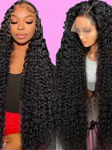 Eulisi 蕾丝前假发 人发杰瑞卷发 13x4 蕾丝前假发 女士用人发 已拔取婴儿头发 150% 密度巴西卷发蕾丝前假发 人发 - 黑色 - 查看 3