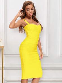 Women's New Strappy Elastic Bandage Midi Dress, Sleeveless Sexy Party Gown