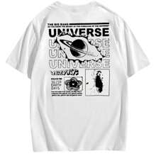Oversized Cotton Streetwear T-Shirt Printed Universe Big Bang Street Style Unisex New Arrival Cheap - 白色 - 查看 1