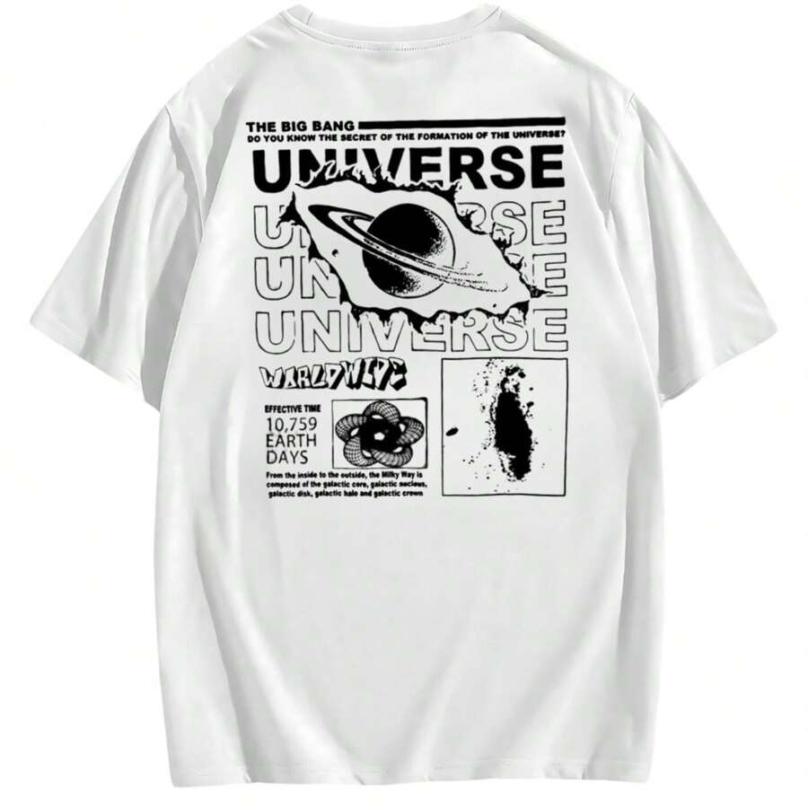 Oversized Cotton Streetwear T-Shirt Printed Universe Big Bang Street Style Unisex New Arrival Cheap - 白色 - 查看 1