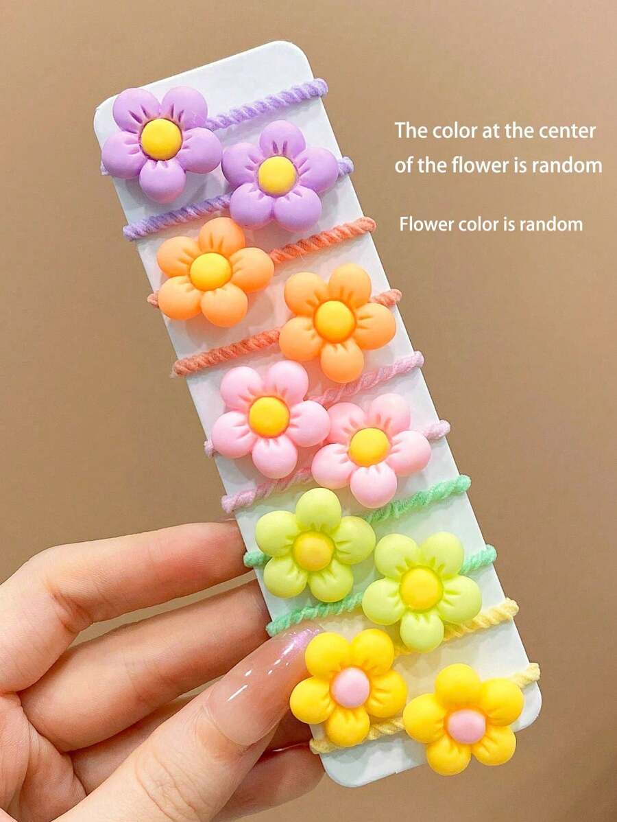 10pcs/Pack Random Color Floral Hair Scrunchies, Cute Girls Hair Accessories - Multicolor - View 1