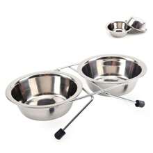 1 件装不锈钢防滑铁架宠物双碗，适用于猫狗，小号/中号/大号