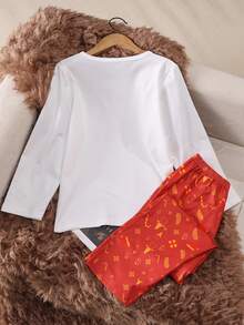 两件套同款家居服男女童睡衣舒适休闲头层牛皮秋冬季男童圣诞儿童睡衣套装 - 彩色 - 查看 2