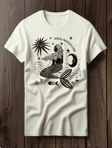 Streetwear T-Shirt Mermaids Protect The Sea Tumblr Style - New Release - 米色 - 查看 1