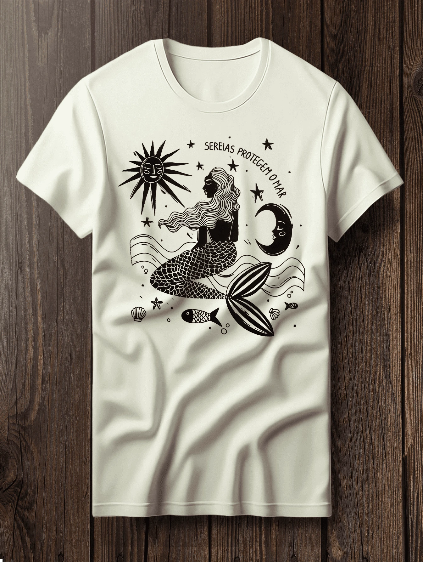 Streetwear T-Shirt Mermaids Protect The Sea Tumblr Style - New Release - 米色 - 查看 1