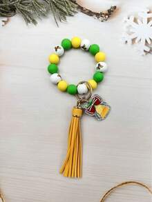 1pc Christmas Wooden Bead, Solid Color Silicone Bead, Tassel, Acrylic Santa Sock, Elderly, Bell, Snowman Charm Wristlet Keychain, Bag Pendant, Christmas Gift - Multicolor - View 11