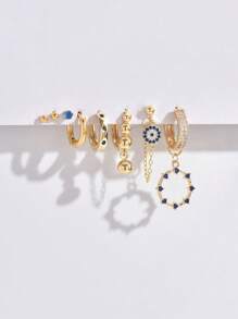 1 套 8 件优雅锆石恶魔之眼和指南针耳环，适合日常、派对、节日、约会或婚礼 - 金黃色 - 查看 4