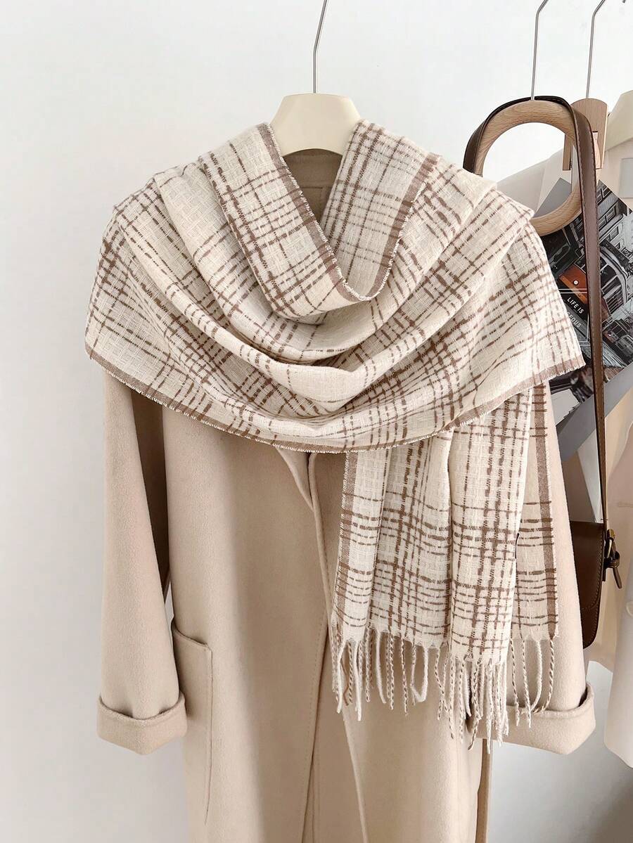 1 件多色格子围巾/披肩，温暖且适合日常使用、节日和冬季秋季礼物 - 彩色 - 查看 1
