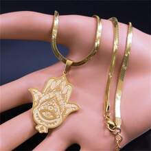 Collar de acero inoxidable con colgante de la mano de Fátima, ojo turco, loto - color dorado/plateado, amuleto egipcio islámico, cadena árabe, accesorio de moda, regalo para fiestas - collar - Ver 4