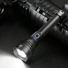 Đèn pin LED XHP360 công suất cao mới với ánh sáng mạnh sử dụng pin 18650/26650 có thể sạc lại, đèn pin chiến thuật có thể thu phóng dạng ống lồng mạnh mẽ, đèn lồng LED săn bắn ngoài trời, đèn cắm trại, đèn chiếu sáng đi bộ đường dài - màu đen - Xem 10