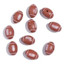 10 件/包木制运动系列珠子，个性化运动风格棒球篮球排球美式足球网球足球手工 DIY 手链项链手机钥匙扣装饰，礼品和工艺品 - 彩色 - 查看 14