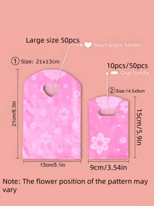 50个粉色花卉图案迷你珠宝包装袋，耳环和发饰小购物袋，非常适合精品促销和礼品包装，带手柄的迷你塑料礼品袋，紫色花朵图案，适用于派对、珠宝和礼品包装、情人节装饰、情人节礼品袋、返校情人节 - 粉色 - 查看 5