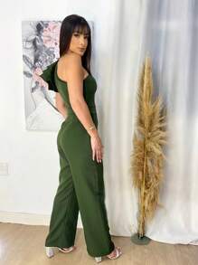 Mule Jumpsuit With Limp Pants, Details On The Sleeve - 軍綠色 - 查看 4