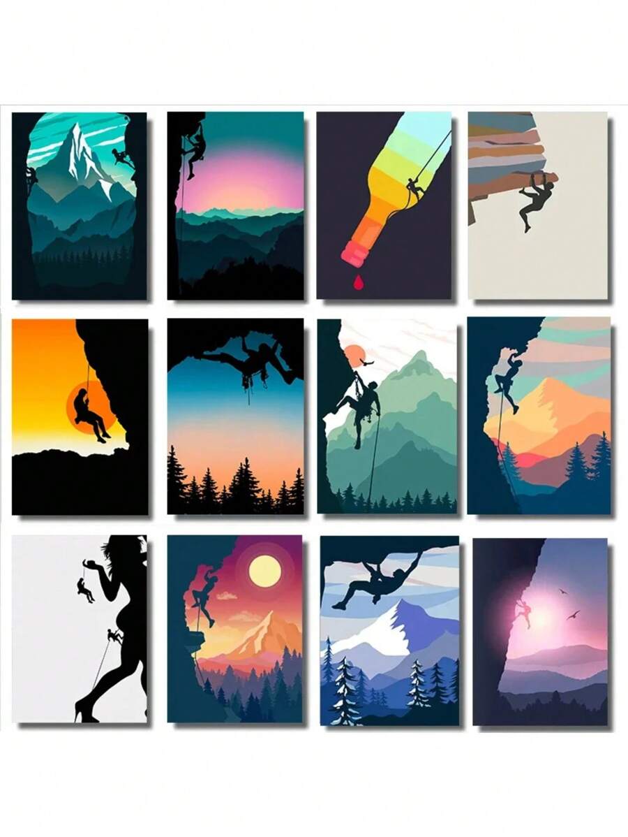 1 件抽象攀岩探险海报和印刷品帆布画山太阳墙壁艺术画适用于客厅家居装饰无框架 - 彩色 - 查看 1