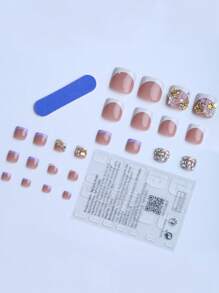 24 piezas de uñas postizas acrílicas negras de estilo ballet con brillo y piedras rhinestone, de longitud media y forma cuadrada, de cobertura completa, con pegamento de gelatina y 1 pieza de tiras de lijado, 1 pieza de uñas para los dedos de los pies, accesorios para uñas para fiestas