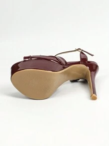 Sandalias con plataforma y tacón alto de 14 cm, diseño de punta abierta, color rojo, adecuadas para desfiles de moda, atuendos de primavera y verano - Burdeos - Ver 8