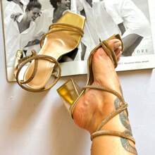 Women's Gold Sandal With Rhinestones - 9CM - Dorado - Ver 4