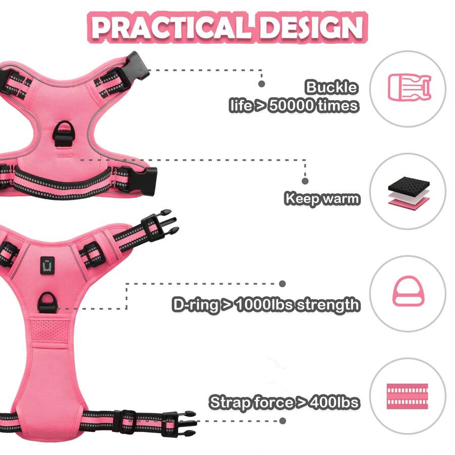 Dog Harness And Leash Combo, Escape Proof No Pull Vest Harness, With 5