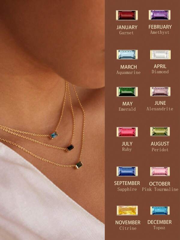 1pc Twelve Birthstones Cubic Zirconia Necklace For Women S925 Sterling Silver Fine Ladies Jewelry Gift For Her