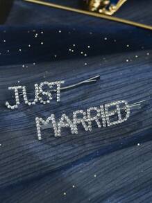 2 chiếc kẹp tóc chữ pha lê "Just Married" dành cho nữ - Bạc - Xem 5