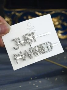 2 chiếc kẹp tóc chữ pha lê "Just Married" dành cho nữ - Bạc - Xem 6