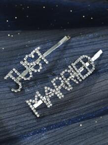 2 chiếc kẹp tóc chữ pha lê "Just Married" dành cho nữ - Bạc - Xem 4