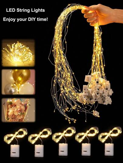 1/5/12 Luces de hadas de atmósfera DIY, luces LED de cuerda con 3 modos (intermitente, intermitente lento, encendido constante) alimentadas por batería, adecuadas para DIY, fiesta, boda, dormitorio, decoración festiva, 1m/3.28ft (10 LED), 2m/6.56ft (20 LED), 3m/9.84ft (30 LED), múltiples colores y tamaños disponibles, blanco cálido y multicolor