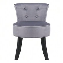 LIVINGANDHOME Living And Home Velvet Vanity Stool With Thick Cushion - Grey - View 4