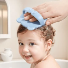1 chiếc bàn chải gội đầu hình gấu con, miếng bọt biển vệ sinh bồn tắm cho trẻ em, bàn chải gội đầu cho trẻ sơ sinh - Màu xanh lam - Xem 3