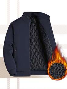 Plus Size Men's Casual Thermal Lined Stand Collar Jacket, Thickened, New Autumn/Winter